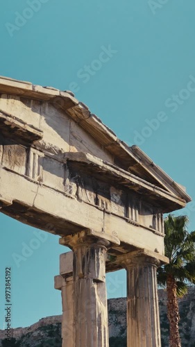 Roman Agora ruins in Athens, Greece, ancient historic landmark vertical portrait video