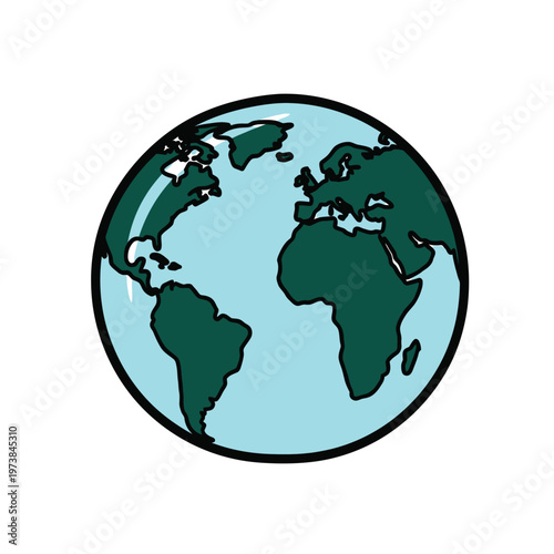 A simple illustration of the planet Earth showing continents and oceans.