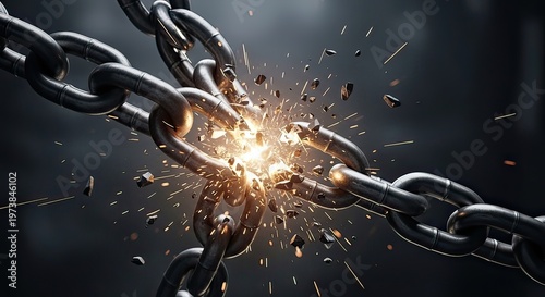 Dramatic Action of Chains Breaking in Industrial Setting, Close-up Photography of Metal Fracture Sparks