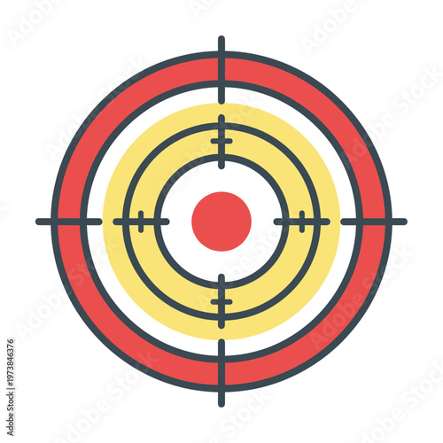 A bullseye target with concentric circles and crosshairs represents focus and precision.