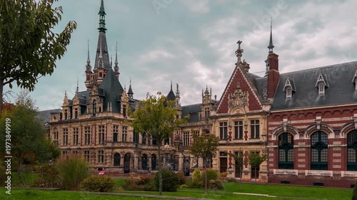 Distillery in the Gothic Renaissance Benedictine Palace, Fecamp, Normandy region, France, October 15, 2025. High quality 4k footage