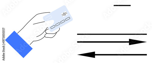 Digital payments, e-commerce, financial transactions, credit card usage, money transfer, banking services. A hand holds a credit card with arrows indicating payment flow. Digital payments