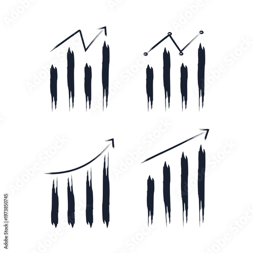 Hand-Drawn Business Growth Charts – Abstract Brush Stroke Financial Infographic