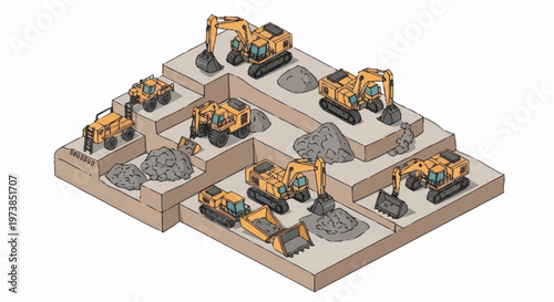Excavators at Construction Site Working.