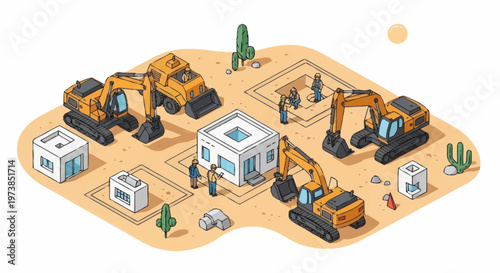 Heavy Construction Equipment at Work Site.