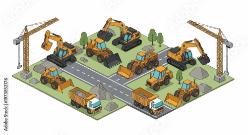 Construction site with heavy machinery equipment.