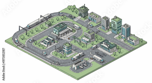 City infrastructure with buildings roads.