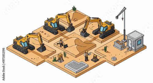 Construction site with heavy machinery equipment.