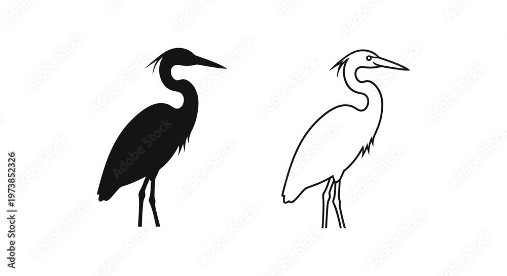 Fototapeta premium Black and White Heron Silhouette Designs Vector