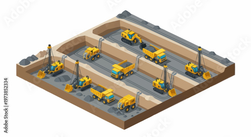 Yellow construction vehicles on site.