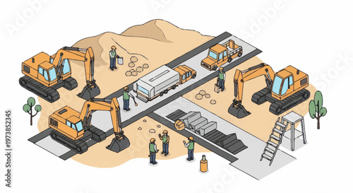 Heavy machinery at construction site.