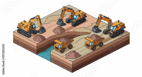 Yellow construction excavators on site.