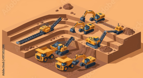 Heavy machinery at mining operations site.