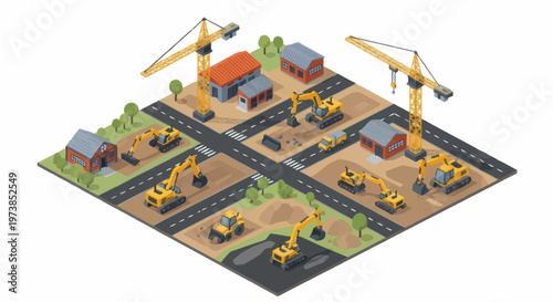 Yellow Construction Equipment on Site.