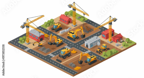 Construction site with heavy machinery equipment.