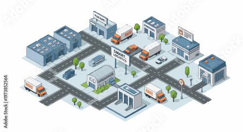 City Street with Various Vehicles.