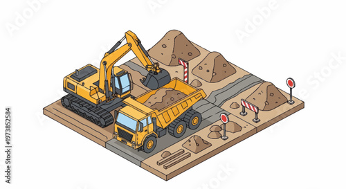 Yellow Construction Vehicles on Site.