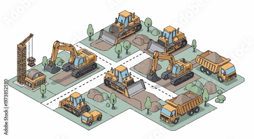 Industrial Construction Site with Heavy Machinery.