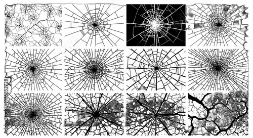 Collection of various abstract crack patterns.