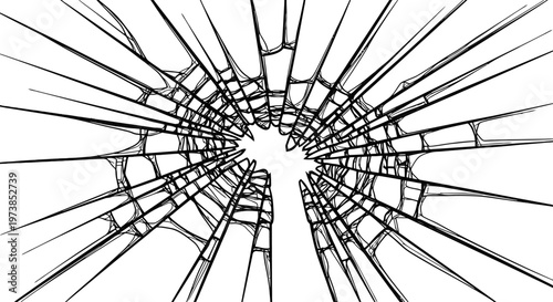 Cracked glass with shattered fragments.