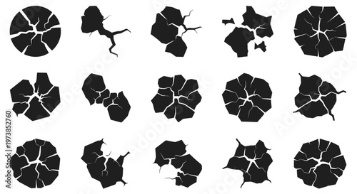 Collection of broken glass shatters and cracks.