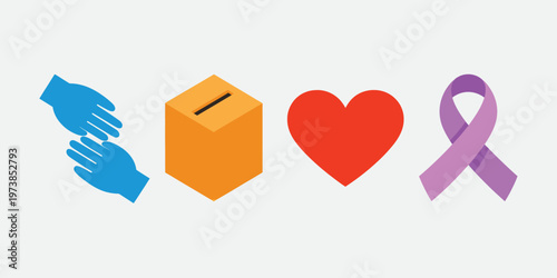 Donation Box Icon with Helping Hands and Heart Symbol for Charity, Fundraising and Nonprofit Support Concepts
