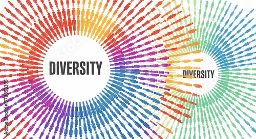 Vibrant diversity concept with rainbow colored lines and text on white background symbolizing inclusion and unity its illustration only