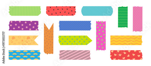 cute sticker, paper doodle collection, ribbon set isolated on white background. Cartoon color vector illustration