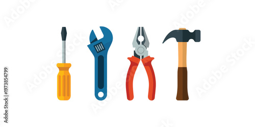 Hand Tools Icons Set Colorful DIY Construction Equipment for Repair, Workshop and Home Improvement
