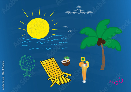 tropical resort travel beach vacation vector set