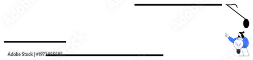 Minimalism, productivity, focus, creativity, abstract design, work-life balance. Abstract lines with a person reaching for a suspended object. Minimalism and productivity concept