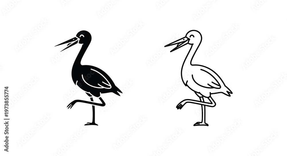 Fototapeta premium Black & White Wading Birds: Ibis vs Spoonbill Guide Vector