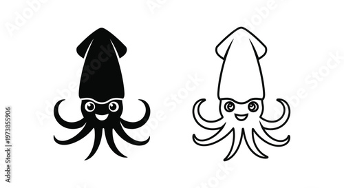 Adorable Cartoon Squid Designs - Whimsical Sea Creatures Vector