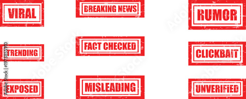 Social Media Stamp Collection – Viral, Trending, Breaking News, Clickbait, Misleading Grunge Stamp Vector
