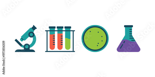 Science Laboratory Equipment Icons Flat Vector Set for Education, Research, Medical and Chemistry Lab Applications