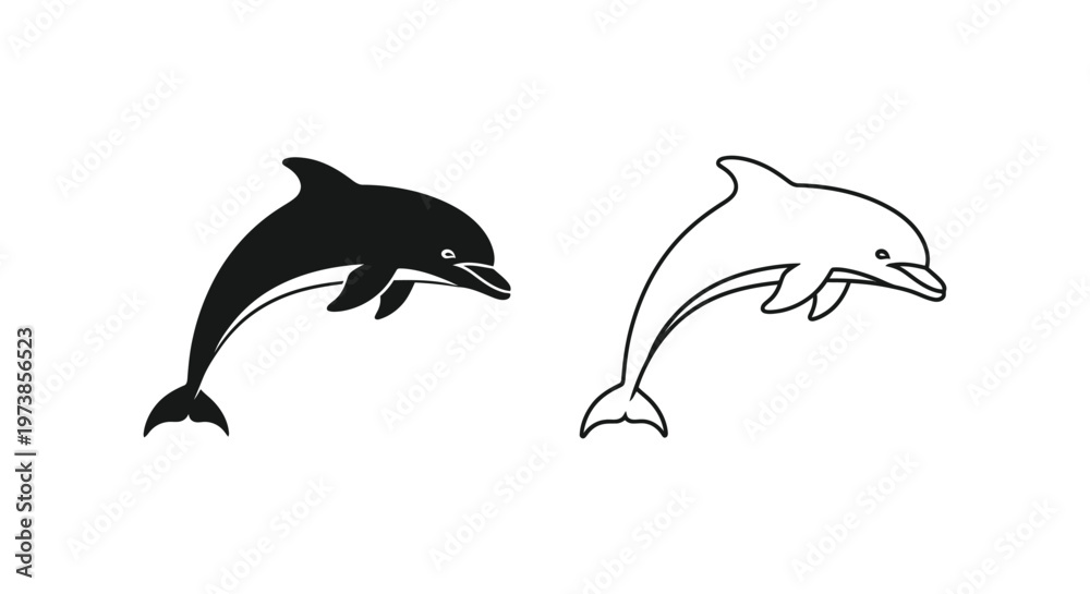 Fototapeta premium Dolphin Silhouette Art: Black and White Designs Vector