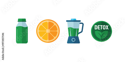 Green Juice Detox Smoothie with Blender Orange Slice and Bottle for Healthy Lifestyle and Nutrition Concepts