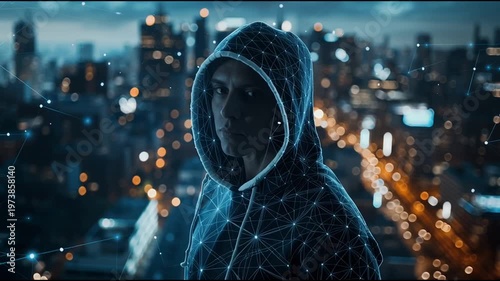 Hacker are planning to hack and attack networks and cyber security systems..Smart Innovation city with connection cyber security network reciprocity over the cityscape . future wireless digital city