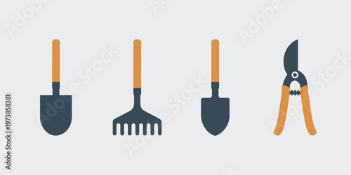 Gardening Tools Icon Set for Landscaping Horticulture and Yard Work Equipment
