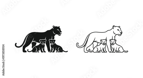 Black vs Spotted Lion Cubs: Nature's Contrast Vector