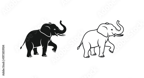 African Elephants: Black and White Iconic Symbols Vector