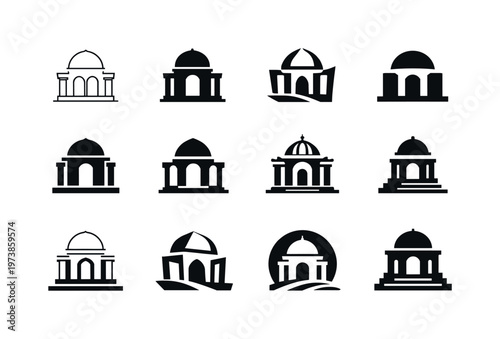 cultural preservation projects. Icon set. Set Logo of cultural preservation projects: historic monument. harmonious logo variations of the same emblematic