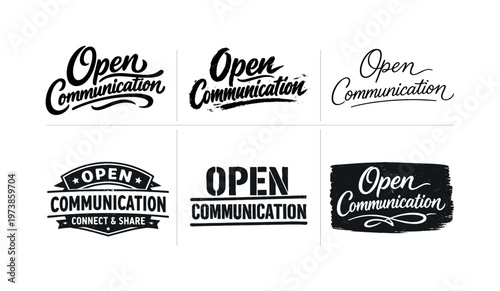 Open Communication. Set lettering. harmonious lettering variations of the same emblematic concept, each with different artistic interpretation (Bold