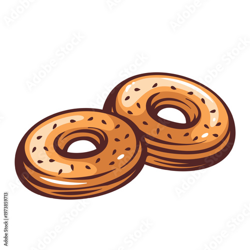 Sesame bagels stacked, round bakery bread with seed topping, deli food symbol, cafe menu pastry product, modern retro outline style, bagel illustration, vector illustration