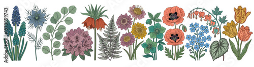 Set of six colorful hand drawn decorative frames featuring citrus lemons floral wreaths and vintage ornate patterns for elegant wedding invitations and branding isolated on white background