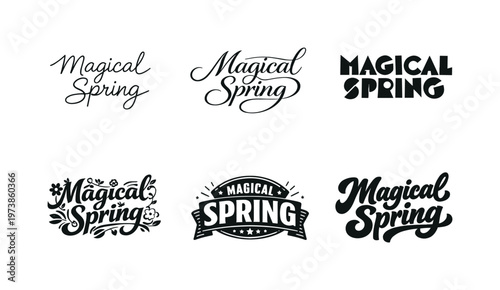 Magical Spring. Set lettering. harmonious lettering variations of the same emblematic concept, each with different artistic interpretation (Modern minimal