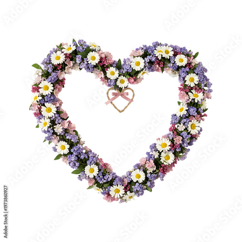 A heart shaped wreath of colorful flowers
