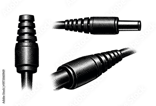 Laptop charger strain relief A reinforced charger strain relief section with ribbed rubber texture and gradual taper shown from front, side, and angled macro