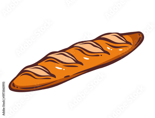 Baguette bread bakery product. French wheat loaf, traditional baked goods item. Retro line art, hand drawn baguette vector illustration.