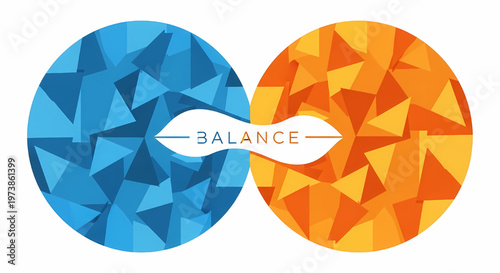 Balance concept with blue and orange geometric circles on white background with harmony and equilibrium its illustration only